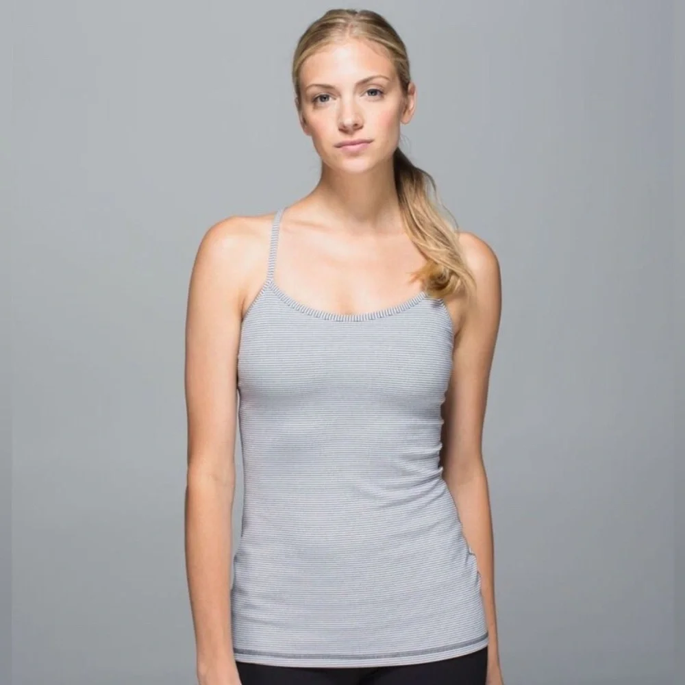 Lululemon Power Y Tank Top Grey Stripe Tonka Heathered Slate White Size 8
